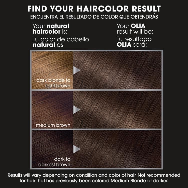 Olia 5.0 medium brown before after swatch